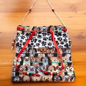 Pooches And Paws Drawstring Project Bag Lined With Pockets NWOT Handmade
